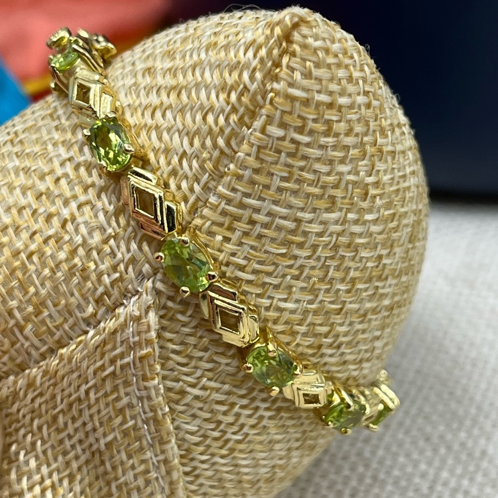 Vintage JJT Gold Vermeil 925 Sterling Genuine Peridot Link Bracelet 7.25" - Picture 11 of 17